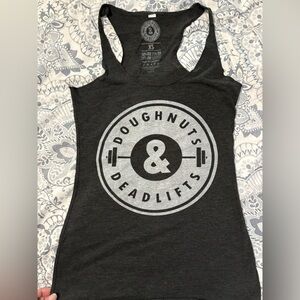 Gray Tank Top with Doughnuts & Deadlifts Logo
